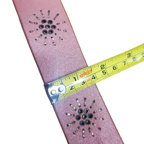 Linea Pelle Anthropologie Brown Genuine Leather Metal Floral Studded Belt - Picture 8 of 13